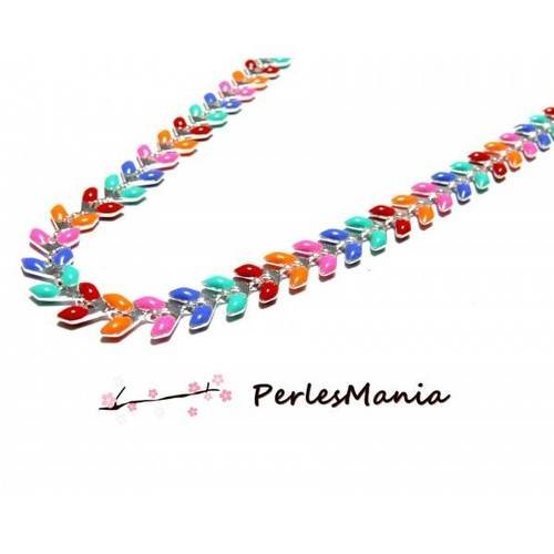50 cm chaine chevron épi émaillée en métal argenté et émail multicolor, diy