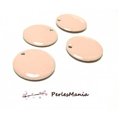 Pax 8 sequins médaillons émaillés biface rond 12mm rose pale, diy