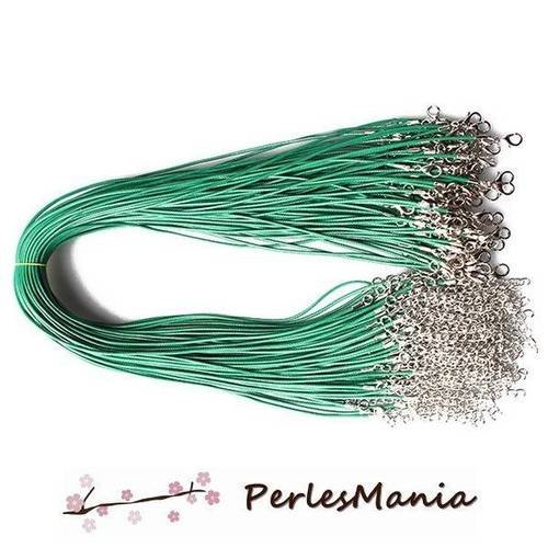 10 colliers ras de cou en corde ciree vert sapin1.5mm ref126 avec chaine d'extension , diy