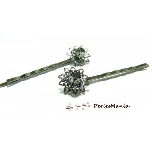 Apprêt bijoux 10 barrettes fleurs 3d gun metal, diy