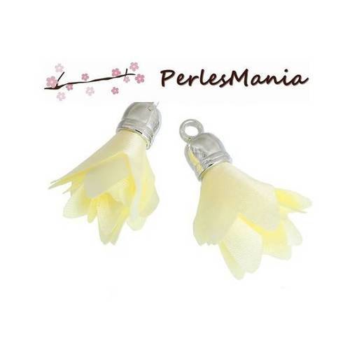 Pax: 10 pompons breloque passementière argent platine fleur jaune pale s1083515