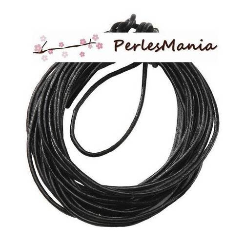1 mètre cordon fil cuir veritable 2.5mm noir, 2g7305