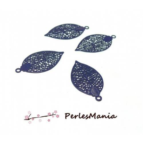 4 estampes pendentif filigrane feuille bleu nuit de 25 mm, diy