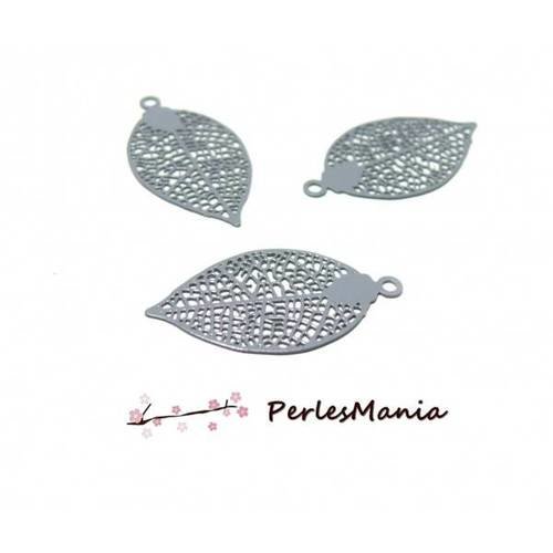 4 estampes pendentif filigrane feuille gris de 25 mm, diy
