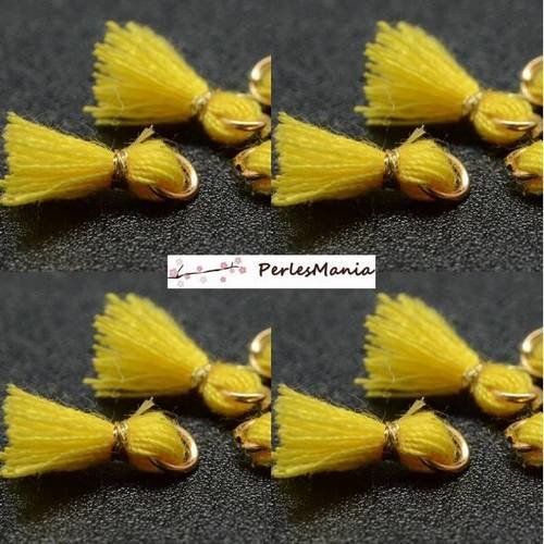 10 mini pompons breloque passementière avec fil d'or et anneau 10mm jaune