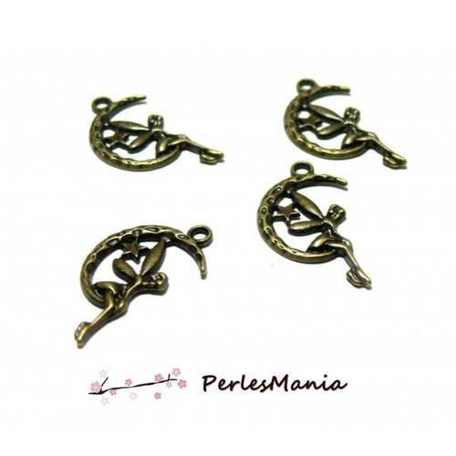 10 pendentifs un ange sur la lune metal couleur bronze h115273