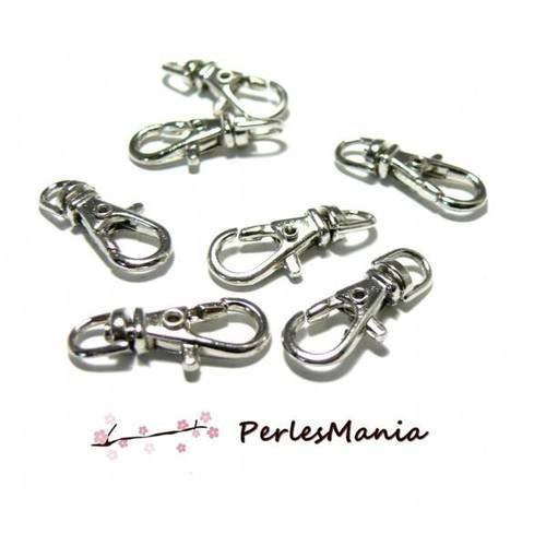 Pax: 40 petits fermoirs mousquetons porte clé qualité argent platine 23 par 10mm ref 29