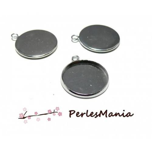Pax: 20 support de pendentif qualite cuivre attache ronde 12mm argent platine h11534