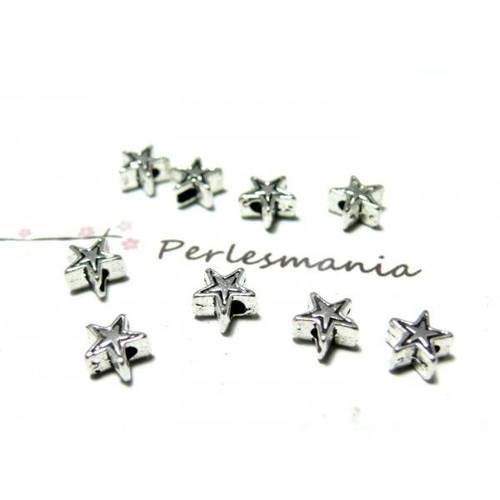 Pax 400 perles intercalaire double étoile metal couleur argent antique s11393