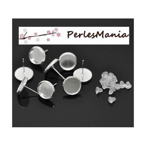 Pax: 50 supports de boucle d'oreille puce 10mm argent vif et 50 poussoirs s1119881