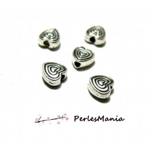Pax 50 perles intercalaires forme spirales coeur 6mm couleur argent antique h10742