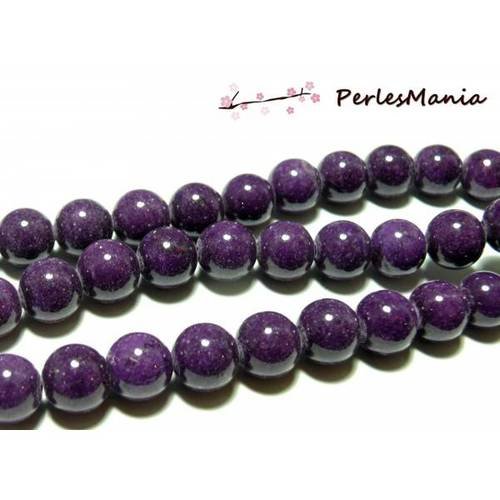 1 fil d'environ 40 perles ronde jade mashan teintée diametre 10mm violet fonce pxs11