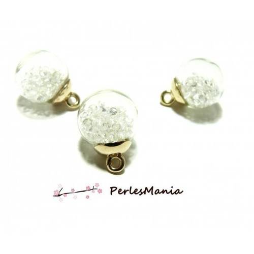 2 pendentifs globes bulles en verre avec mini perles facettées ( s1181433 )