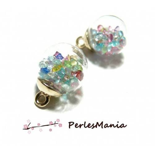 Pax 10 pendentif globes bulles en verre avec mini perles facettées multicolores s1181432