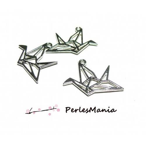 Pax 30 pendentifs oiseau origami grand modele 29 par 23mm vieil argent s1182678