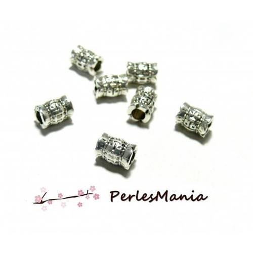 20 perles intercalaires tubes 8 par 6mm metal argentantique ref 24
