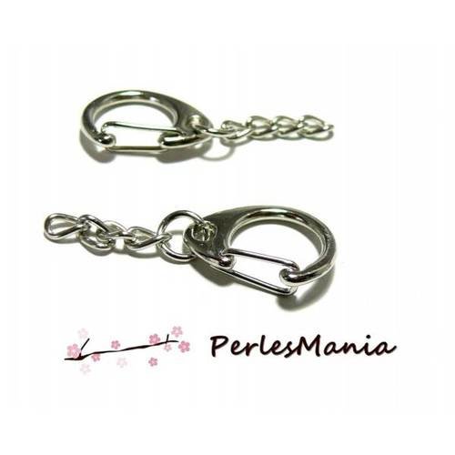 Pax 20 porte cles, porte clefs 25mm metal couleur argent platine avec chaine s1151871