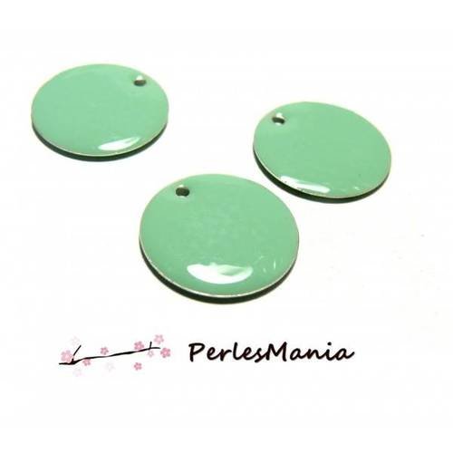 Pax 10 sequins médaillons émaillés biface rond 20mm gris vert pastel
