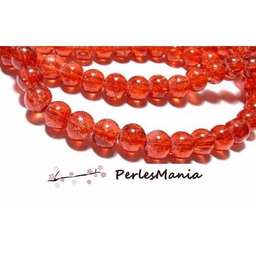 1 fil d'environ 100 perles ronde en verre craquele 8mm rouge orange 2g5107