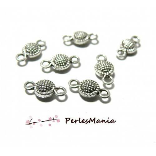Pax: environ 50 pendentifs connecteur rond mini picot metal couleur argent antique 2a4410