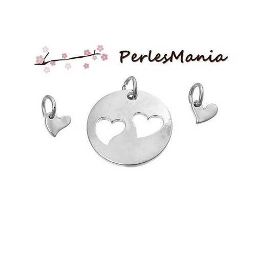 Pax 3 set de 2 pendentifs coeur metal couleur argent platine s1188903