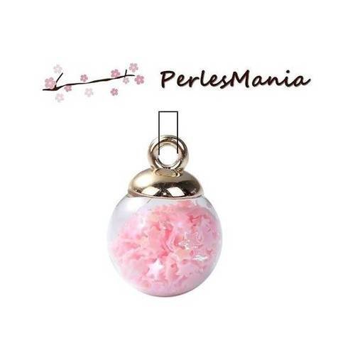 Pax 5 pendentifs globes bulles en verre avec sequins etoiles rose clair s1187806