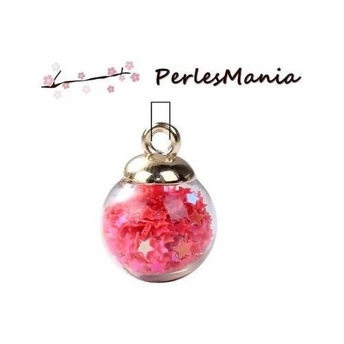 Pax 5 pendentifs globes bulles en verre avec sequins etoiles rose s1187801