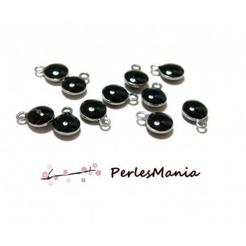 10 sequins médaillons émaillés biface rond 3d taille 4mm noir ref 28