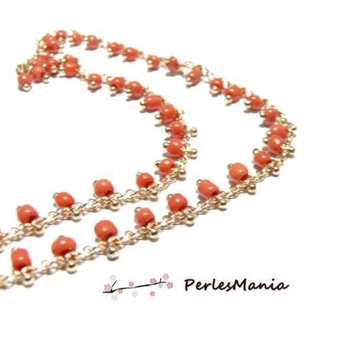 50 cm chaine perles de rocaille 3mm orange corail et chaine or, diy