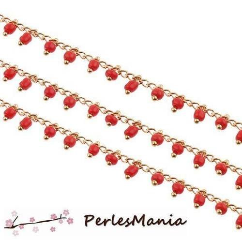 50 cm chaine perles de rocaille 3mm rouge et chaine or, ref 36