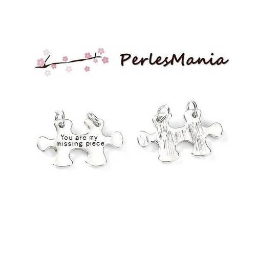 Pax: 5 pendentifs breloques puzzle you are my missing piece argent platine 27mm s1188911