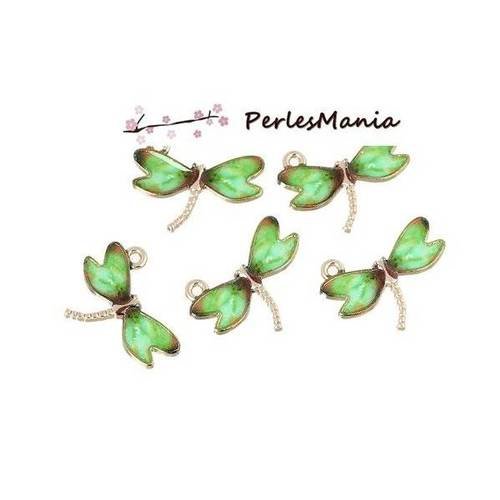 Pax 10 pendentifs breloque libelulle verte emaillle metal dore s1172585