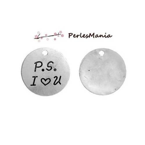 Pax 5 pendentifs breloque medaillon ps i love you 30mm couleur argent antique s1182953