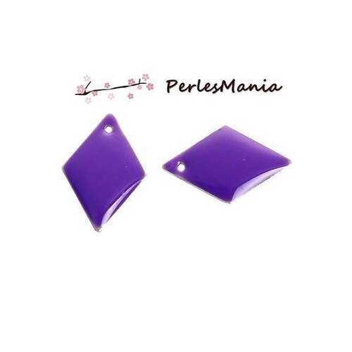 Pax 10 sequins médaillons émaillés biface losange 16 par 11mm violet base argent s1193826