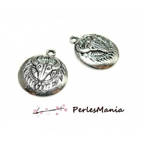 Pax 5 pendentifs boho chic taureau 29mm metal couleur argent antique s1191868