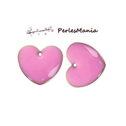 Pax 10 sequins médaillons émaillés biface coeur rose base doré s1194631