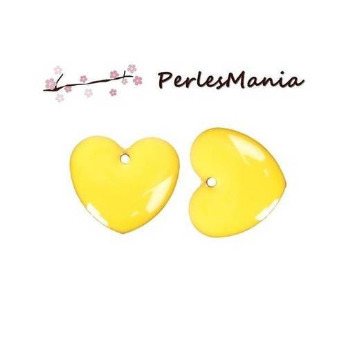 Pax 10 sequins médaillons émaillés biface coeur jaune base doré s1194635