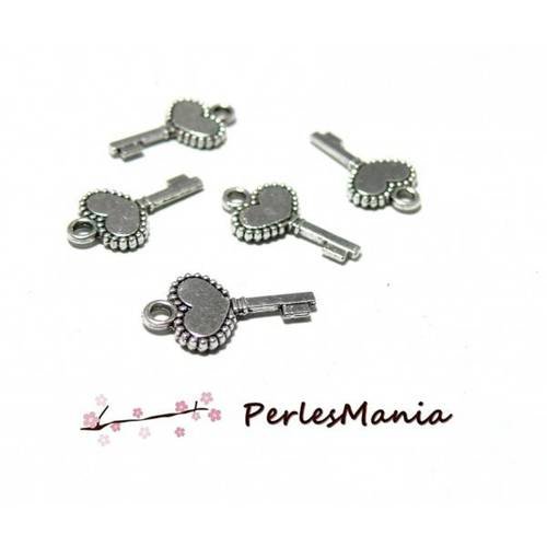Pax 50 pendentifs clefs coeur picots 2y4851 metal couleurargent antique