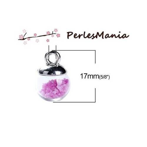 Pax 10 pendentifs globes bulles en verre s illumine la nuit violet fuschia socle argent s1195058