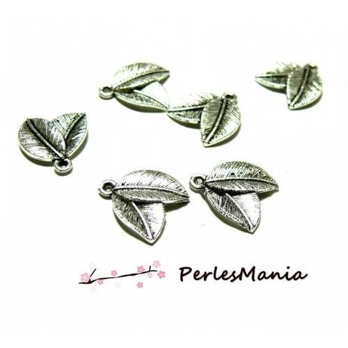 10 pendentifs feuille double 16mmm metal argent antique ( s1159531 )