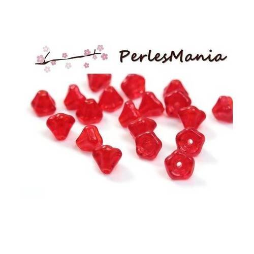 Pax 20 perles fleurs en verre rouge 6mm s1190923