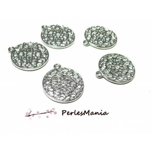 2 pendentifs breloque medaillon boudhisme mandala 20mm couleur argent platine ( s1185648 )