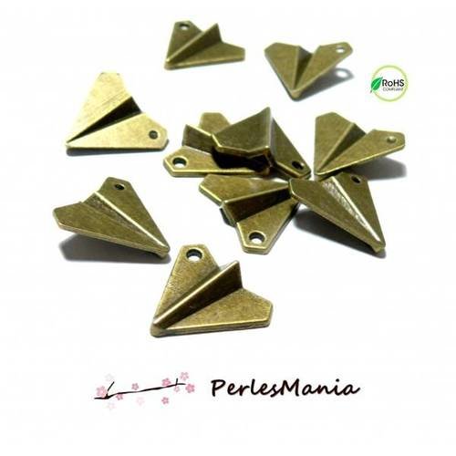 Pax 20 pendentifs, breloque avion origami bronze ref 24