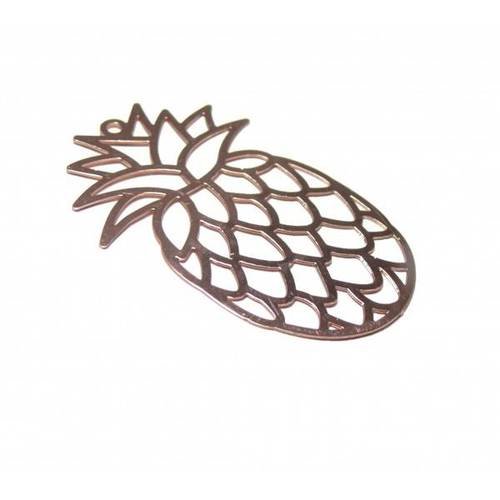 4 estampes pendentif filigrane ananas or rose de 25mm c8218