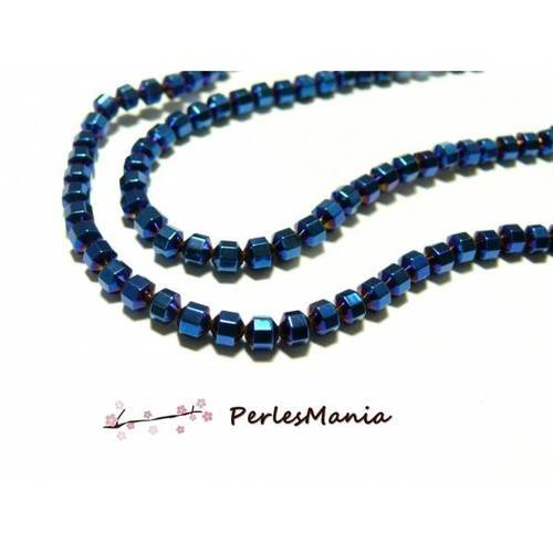 1 fil d'environ 100 perles hématite hexagone 4mm bleu metallisé h80012d