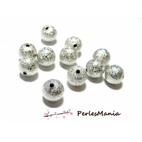10 perles intercalaires 8mm p11225 stardust granitees paillettes argent platine