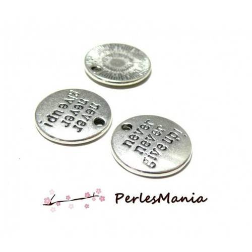 Pax 20 pendentifs never give up 20mm metal couleur argent antique s1123363