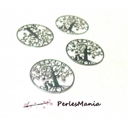 4 estampes pendentif filigrane l arbre et le chat argent vif de 20mm l7402