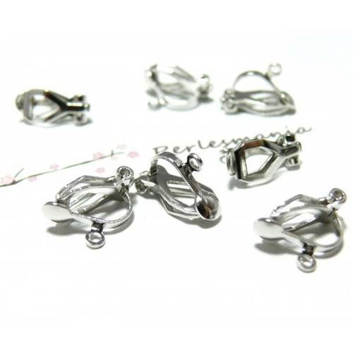 Pax 20 boucles d'oreille clips argent platine avec anneau d'accroche ref3