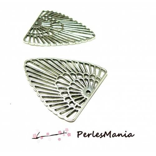 Pax 10 pendentifs boho chic triangle 42mm metal couleur argent antique s11100529